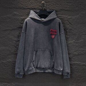 Miumiu distressed patchwork embroidery hooded sweatshirt